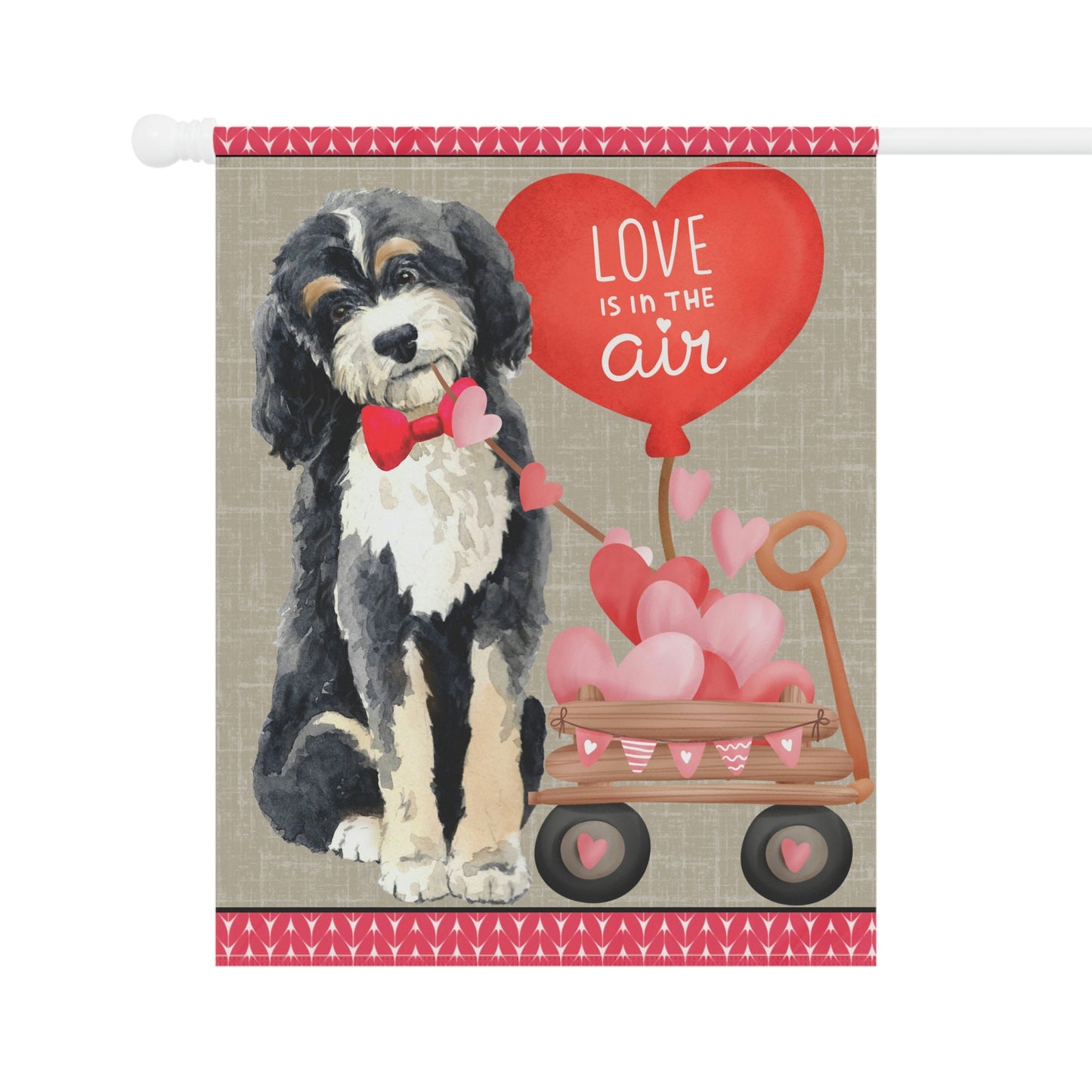 Bernedoodle (boy) Valentine Large Gift Flag - Bernedoodle Home & Garden Flag Banner, Bernedoodle Mom/Dad Gift, Pole Not Included