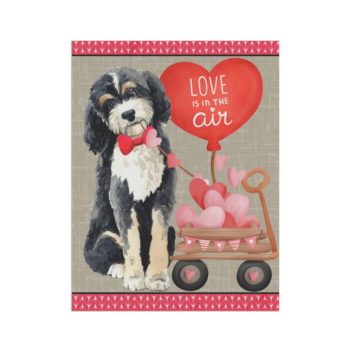 Bernedoodle (boy) Valentine Large Gift Flag - Bernedoodle Home & Garden Flag Banner, Bernedoodle Mom/Dad Gift, Pole Not Included