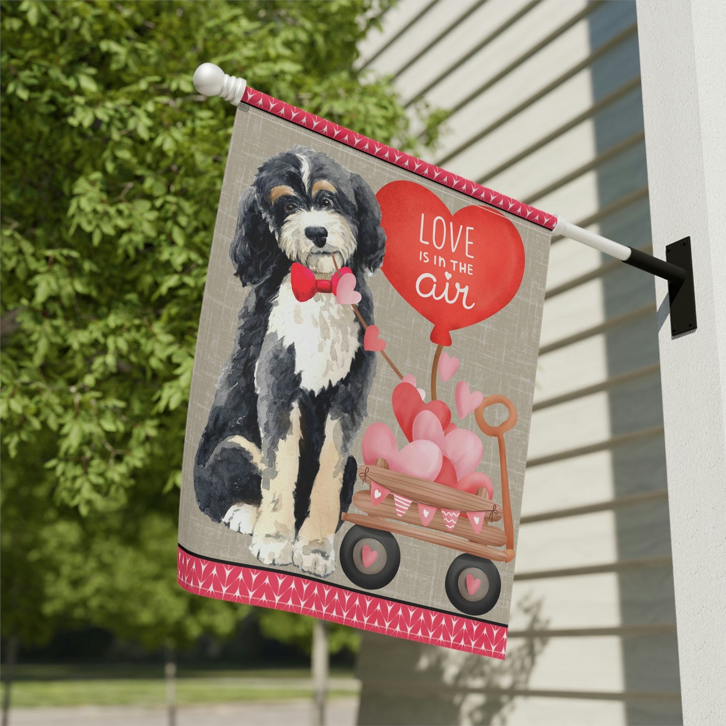 Bernedoodle (boy) Valentine Large Gift Flag - Bernedoodle Home & Garden Flag Banner, Bernedoodle Mom/Dad Gift, Pole Not Included