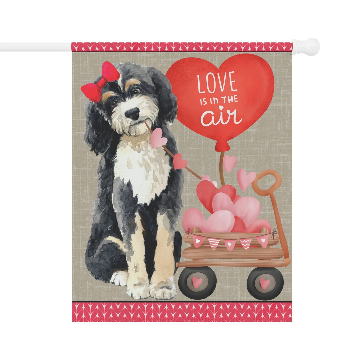 Bernedoodle (girl) Valentine Large Gift Flag - Bernedoodle Home & Garden Flag Banner, Bernedoodle Mom/Dad Gift, Pole Not Included