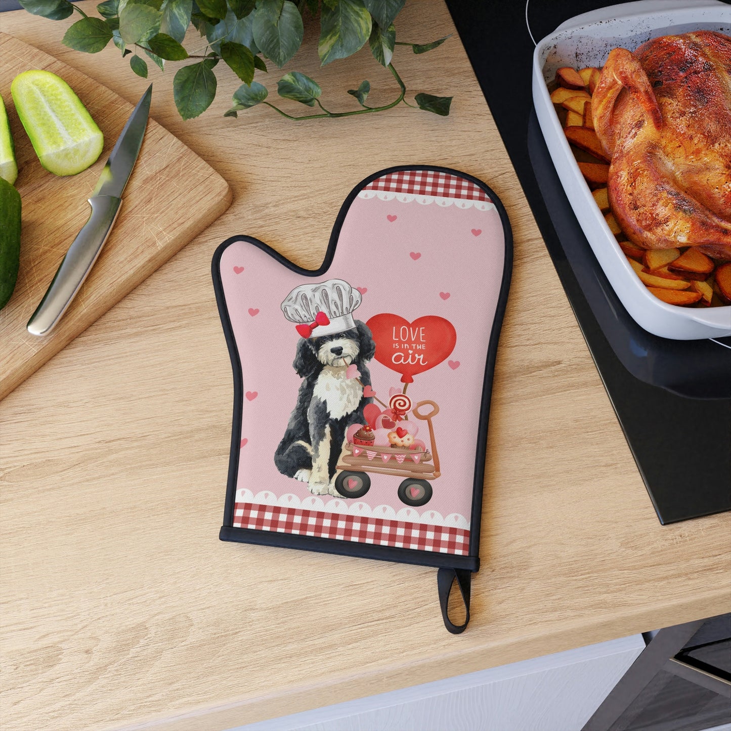 Bernedoodle Valentine Oven Mitt and Pot Holder - Perfect Valentine Gift for Bernedoodle Mom or Dad, Doodle Kitchen Decor