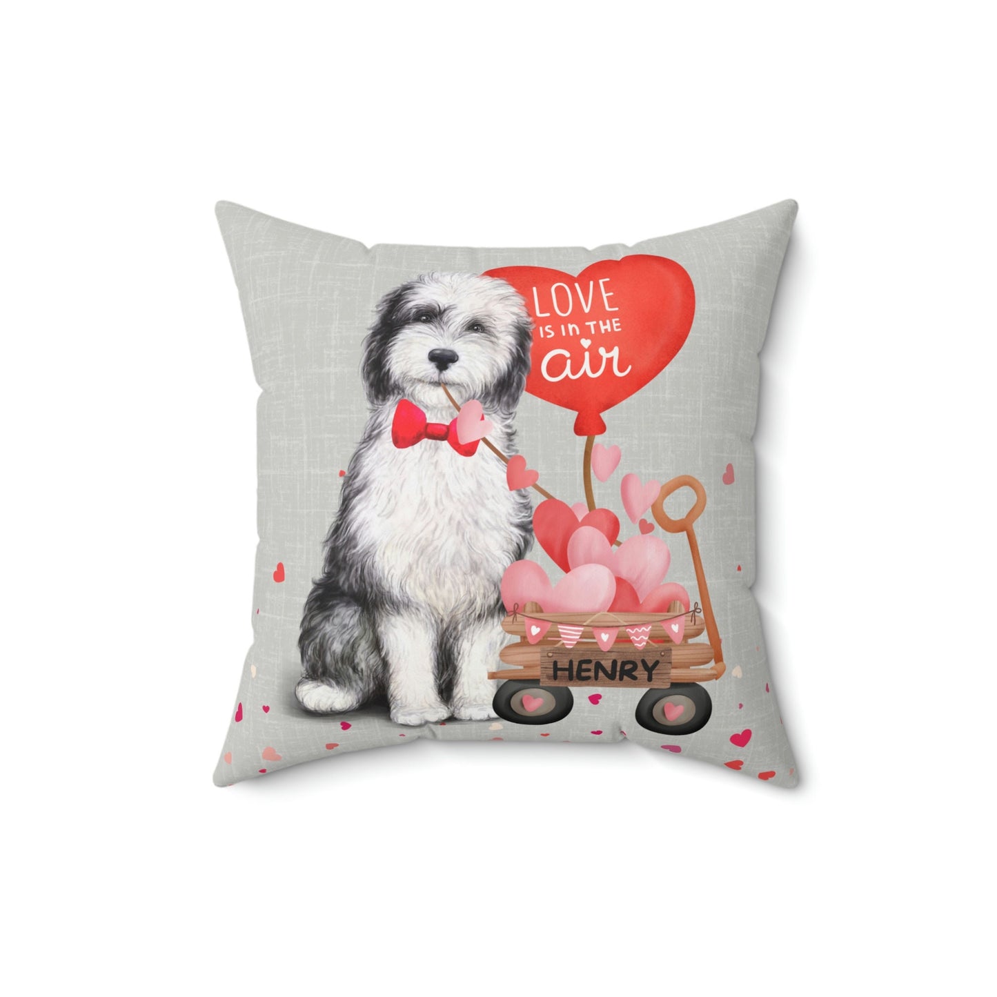 Personalized Sheepadoodle (boy) Valentine's Day Pillow - Boutique Style Valentine Gift for Doodle Dog Mom or Doodle Lover, Pillow