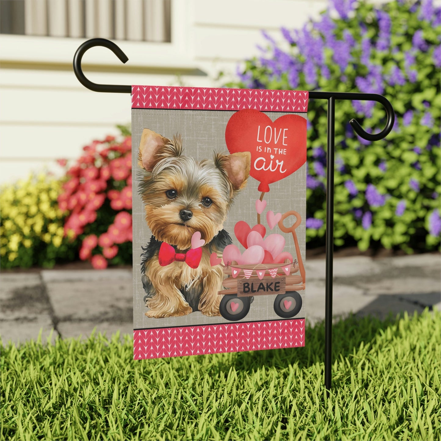 Yorkie Dog (BOY)Valentine Garden Flag - Yorkie Mom & Dad Gift, Yorkshire Terrier Double-sided Garden Flag, Stand Not Inluded