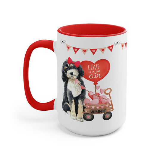 Personalized Bernedoodle Dog (girl Valentine's Day Mug - 15 Oz Two-Tone Coffee Mugs, Perfect Gift Idea for Doodle Mom