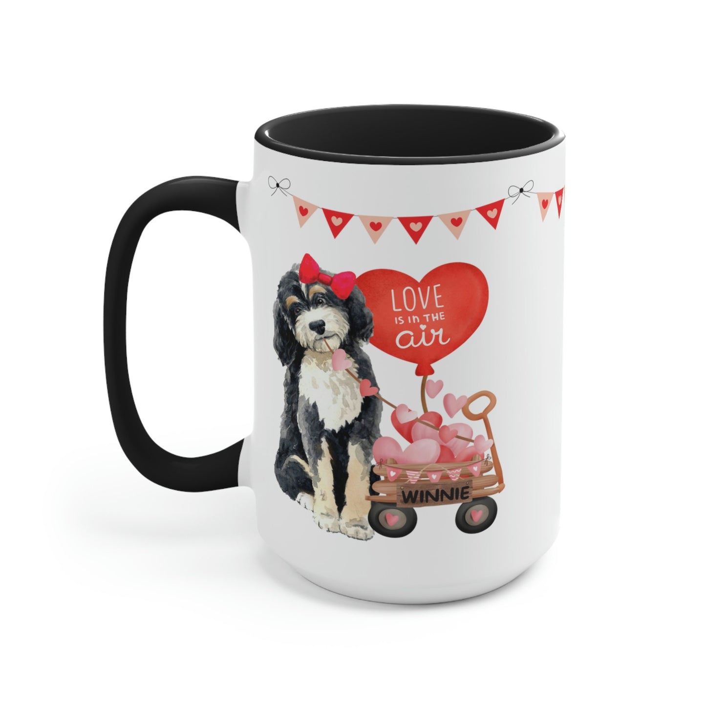 Personalized Bernedoodle Dog (girl Valentine's Day Mug - 15 Oz Two-Tone Coffee Mugs, Perfect Gift Idea for Doodle Mom