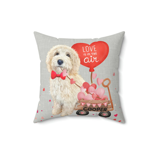 Personalized Blonde Doodle Dog (BOY)Valentine's Day Pillow - Boutique Style Valentine Gift for Doodle Dog Mom, Pillow and Cover In