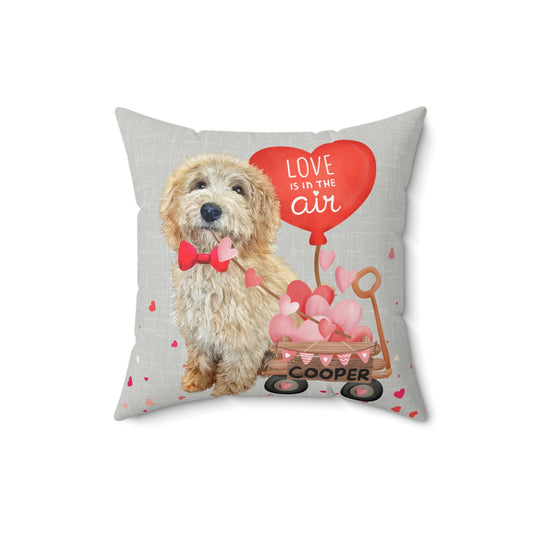 Personalized Blonde Doodle Dog (BOY)Valentine's Day Pillow ,Valentine Gift for Doodle Dog Mom - Goldendoodle, Labradodle,Cockapoo