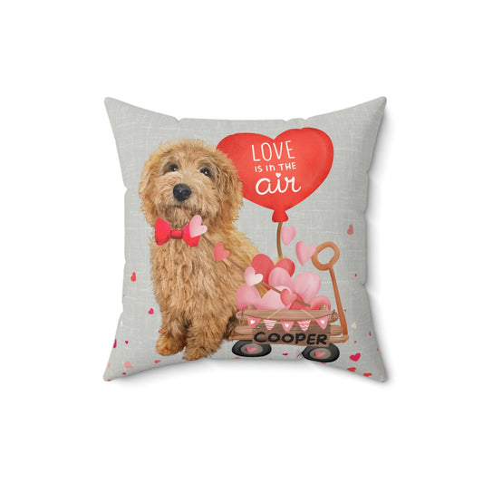 Personalized Medium Tan Blonde Doodle Dog (BOY)Valentine's Day Pillow ,Valentine Gift for Doodle Dog Mom - Goldendoodle, Labradodl