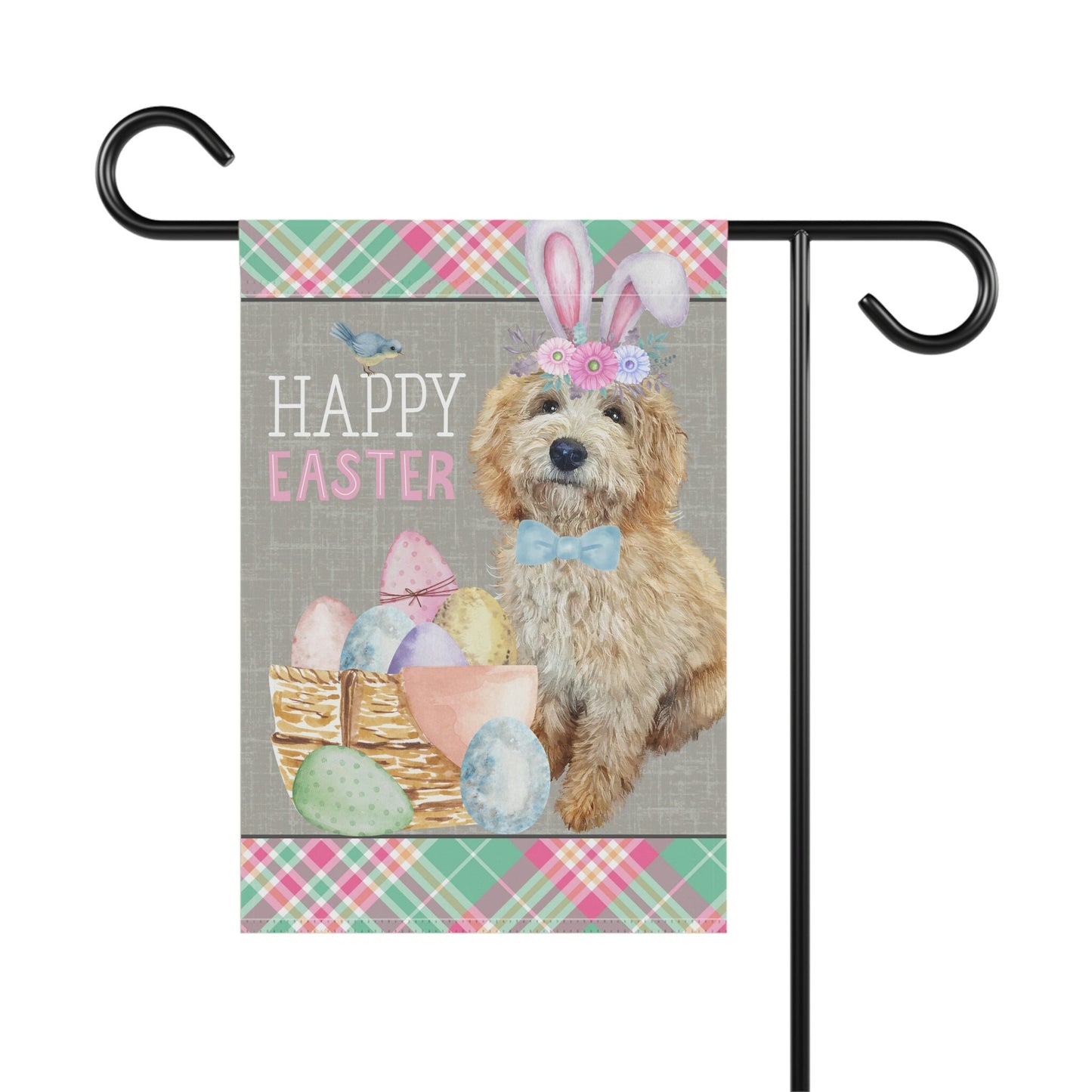 Blonde Doodle(BOY) Easter Garden Flag - Goldendoodle, Labradoodle, Etc.  Mom & Dad, Double-sided Garden Flag, Stand Not Included