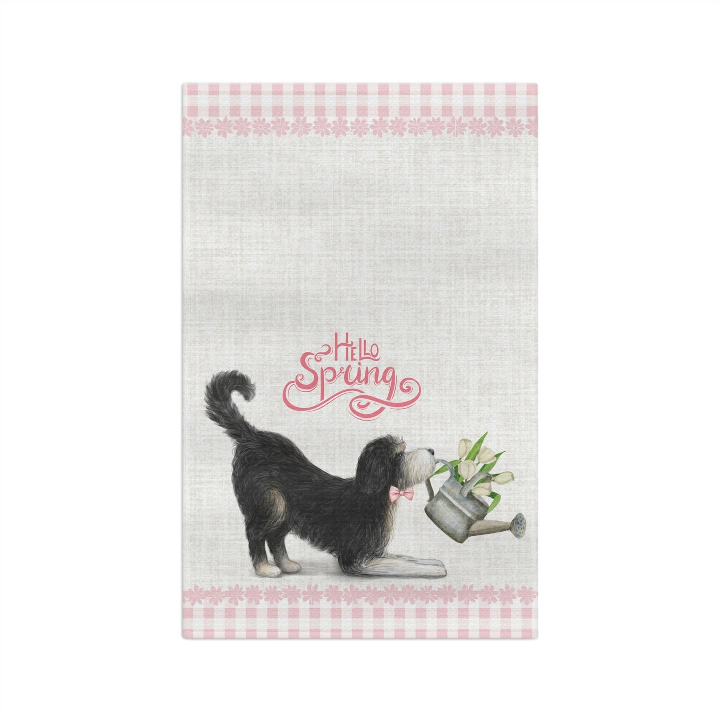 Bernedoodle (boy) Spring/Easter Kitchen Tea Towel - Gift Idea for Bernedoodle Mom, Waffle Weave Doodle Dog Towel, Boutique Style