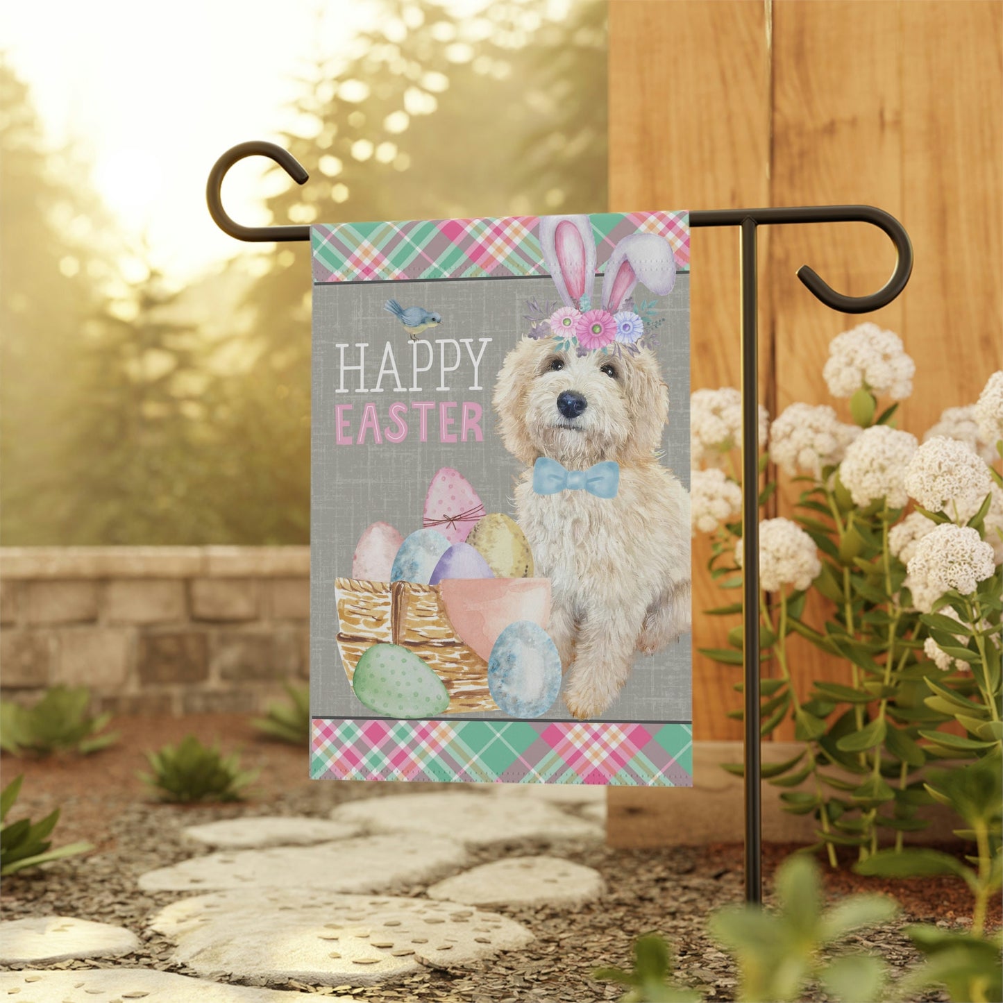 Light Blonde Doodle(BOY) Easter Garden Flag - Easter Gift for Doodle Moms & Dads, Double-sided Garden Flag, Stand Not Included