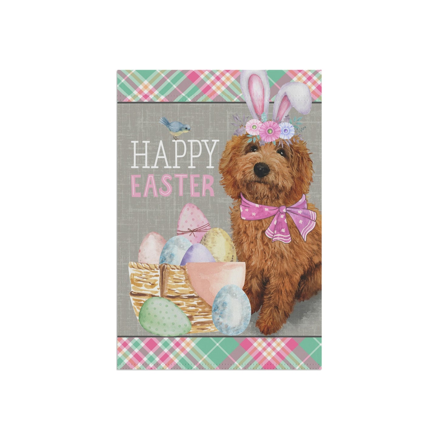 Red Apricot Doodle(GIRL) Easter Garden Flag (Double-side) - Doodle Mom & Dad Gift, Goldendoodle, Labradoodle, Etc. Stand Not Inclu