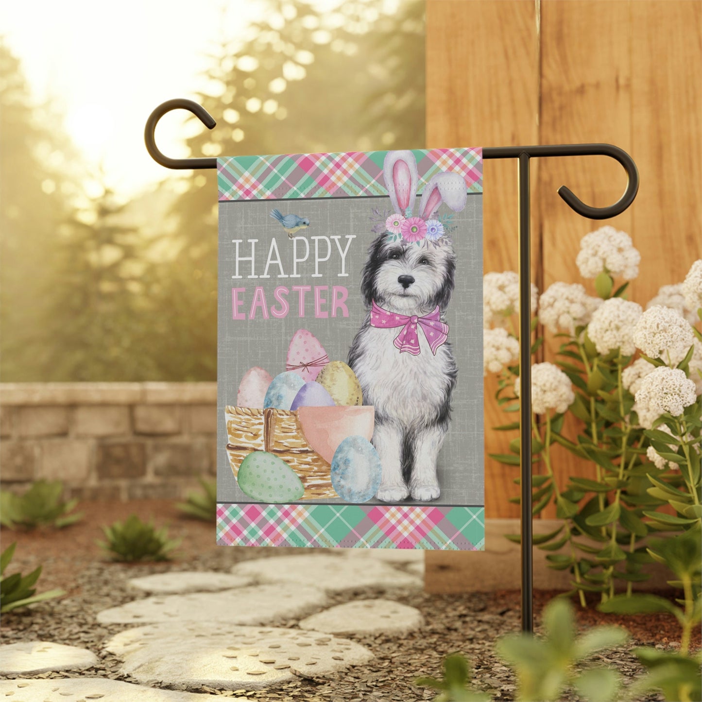 Sheepadoodle(GIRL) Easter Garden Flag - Doodle Mom & Dad Easter Gift, Double-sided Garden Flag, Stand Not Included