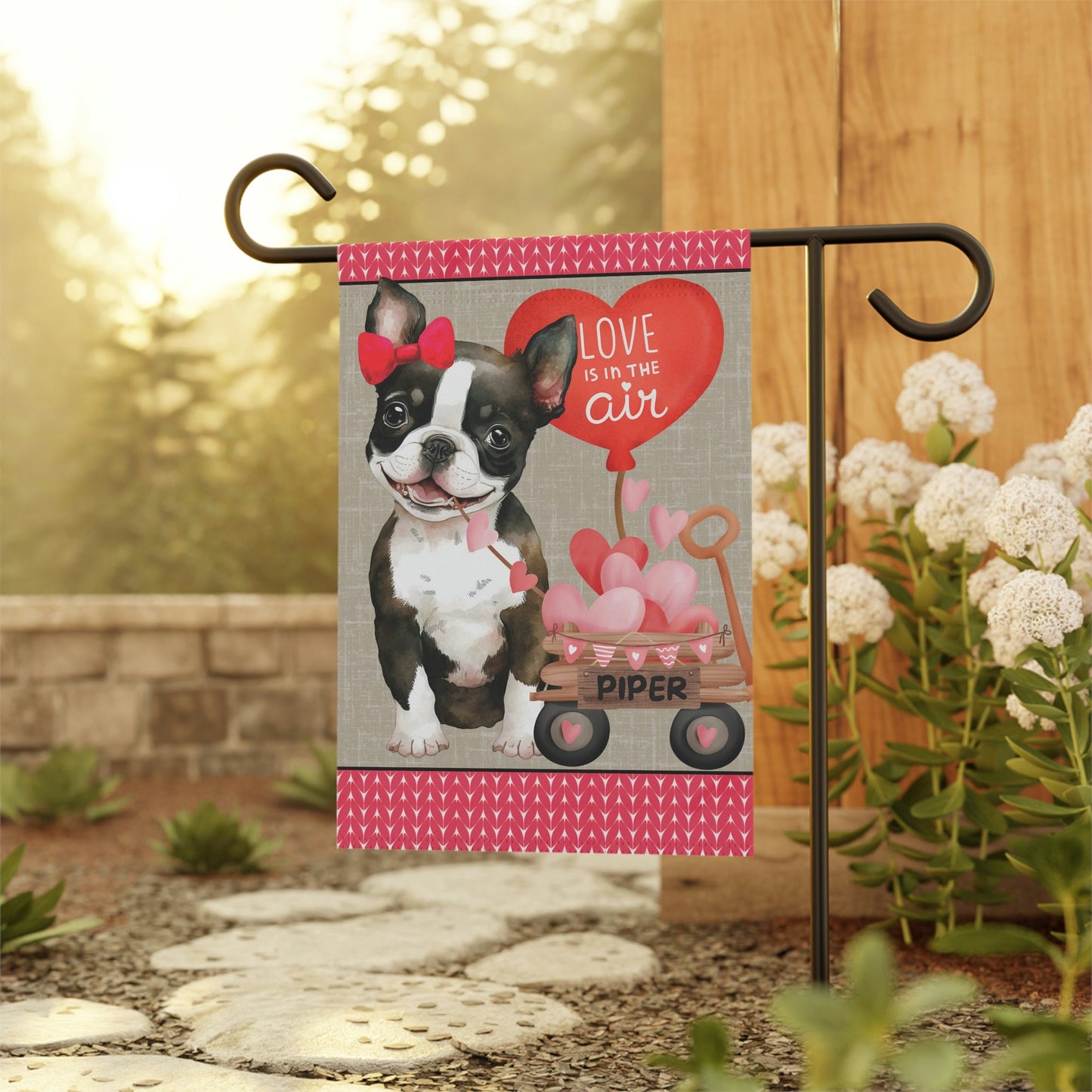 BostonTerrier Dog (GIRL)Valentine Garden Flag - Boston Terrier Mom & Dad Gift, Double-sided Garden Flag, Stand Not Inluded