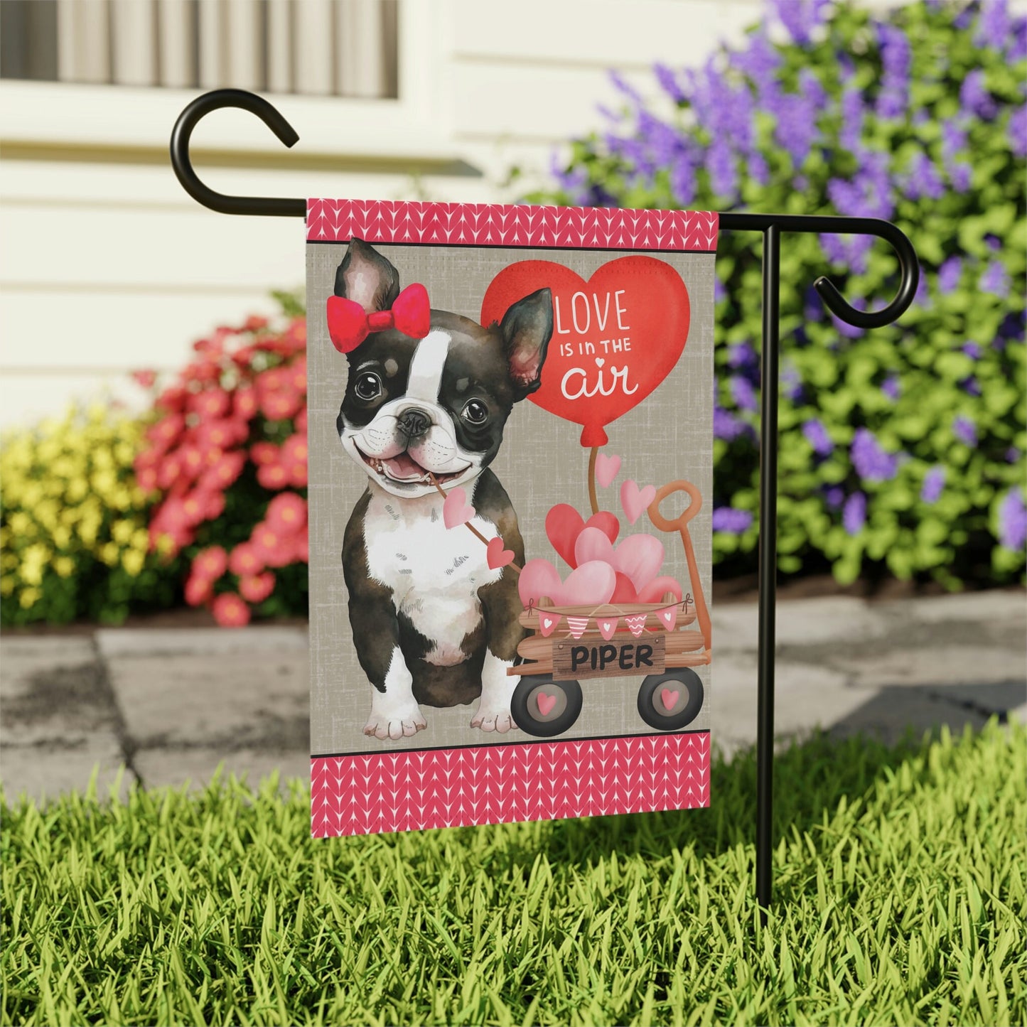 BostonTerrier Dog (GIRL)Valentine Garden Flag - Boston Terrier Mom & Dad Gift, Double-sided Garden Flag, Stand Not Inluded