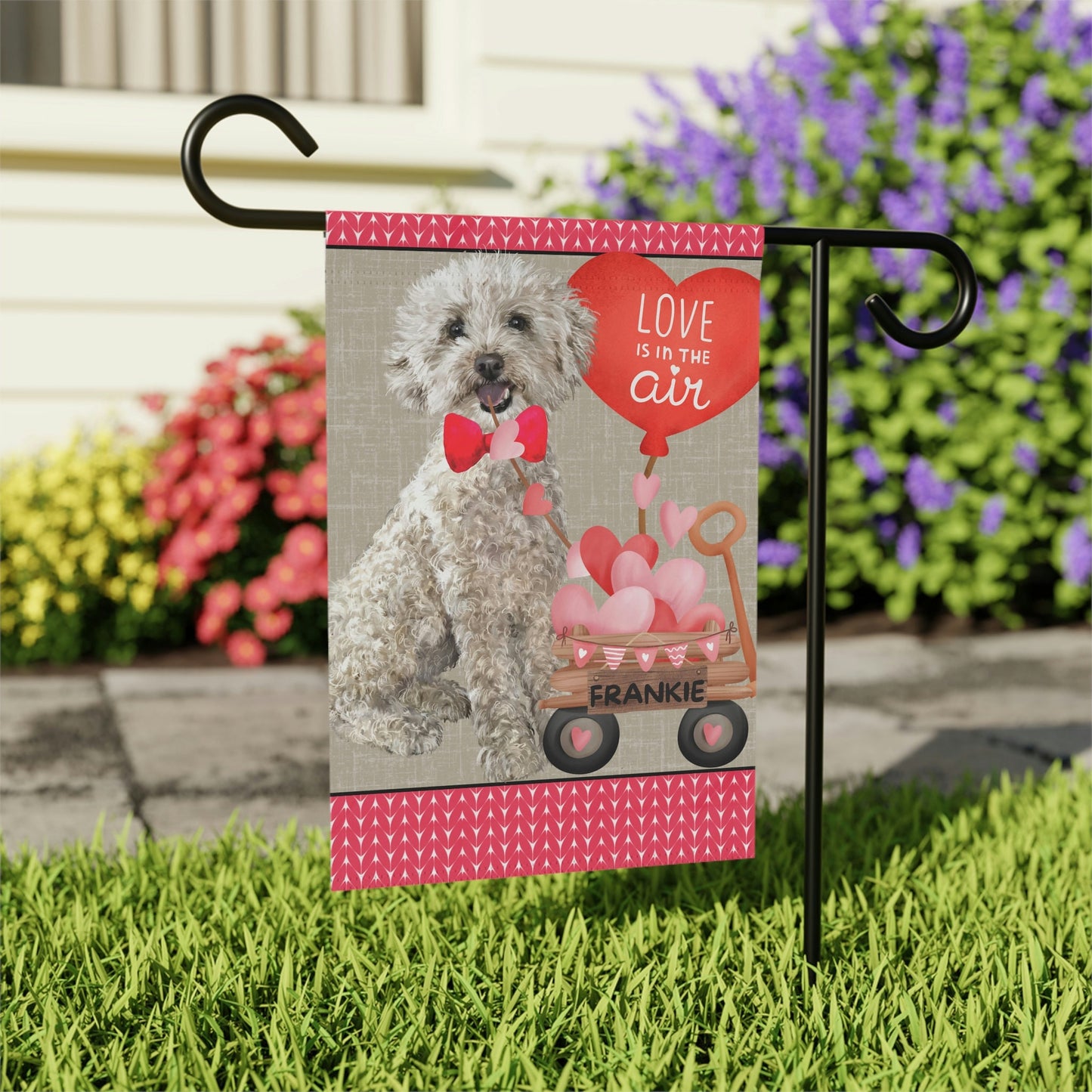 Mini Poodle Mix Dog (BOY)Valentine Garden Flag - Mini Poodle Mom & Dad Gift, Double-sided Garden Flag, Stand Not Inluded