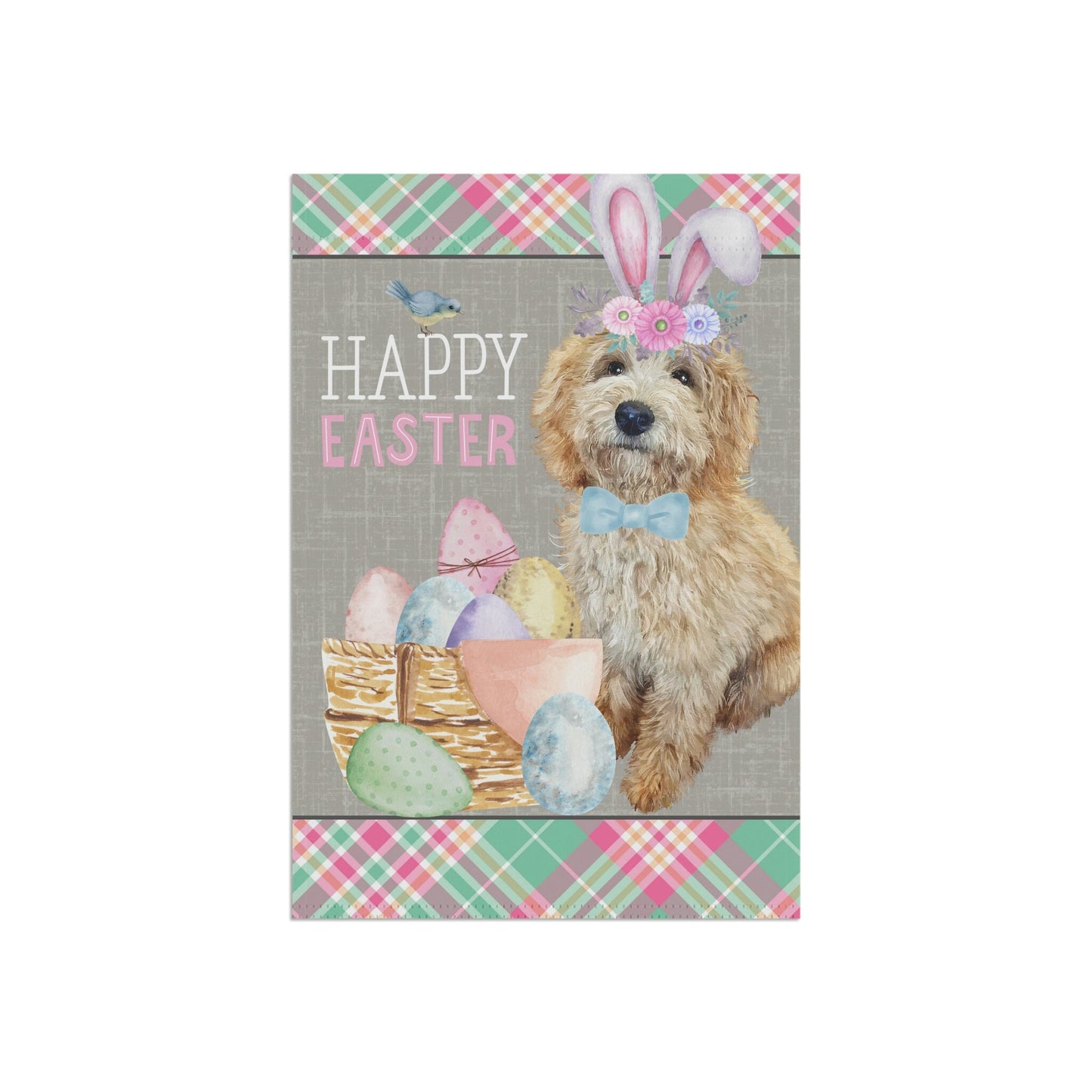 Blonde Doodle(BOY) Easter Garden Flag - Goldendoodle, Labradoodle, Etc.  Mom & Dad, Double-sided Garden Flag, Stand Not Included