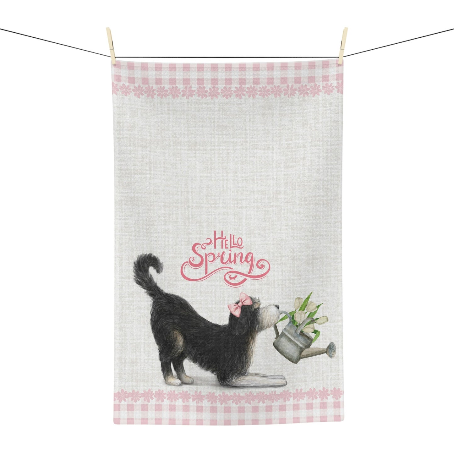 Bernedoodle Spring Kitchen Tea Towel - Gift Idea for Bernedoodle Mom, Waffle Weave Doodle Dog Towel, Boutique Style Soft Towel