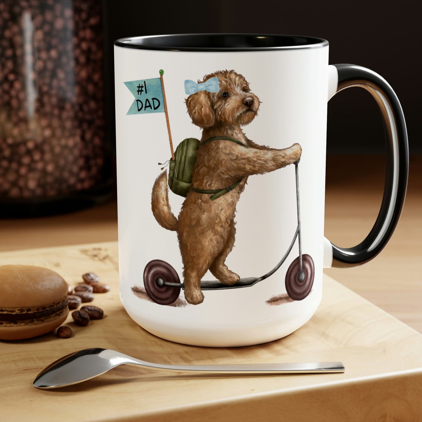 Doodle Dog (girl) Father's Day Mug - Goldendoodle, Labradoodle, Doodle Gift for Dad, Two-Tone Large Coffee Mugs, 15oz