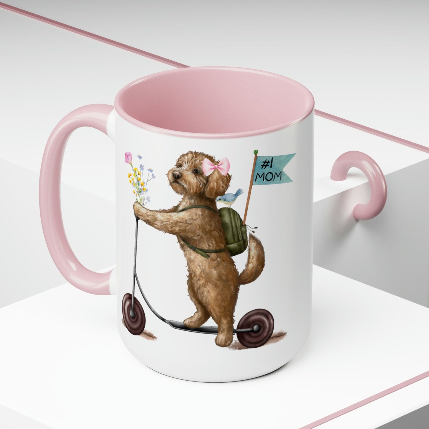 Doodle Dog (girl) Mother's Day or Birthday Mug - Goldendoodle, Labradoodle, Cockapoo Gift for Mom, Two-Tone Coffee Mugs, 15oz