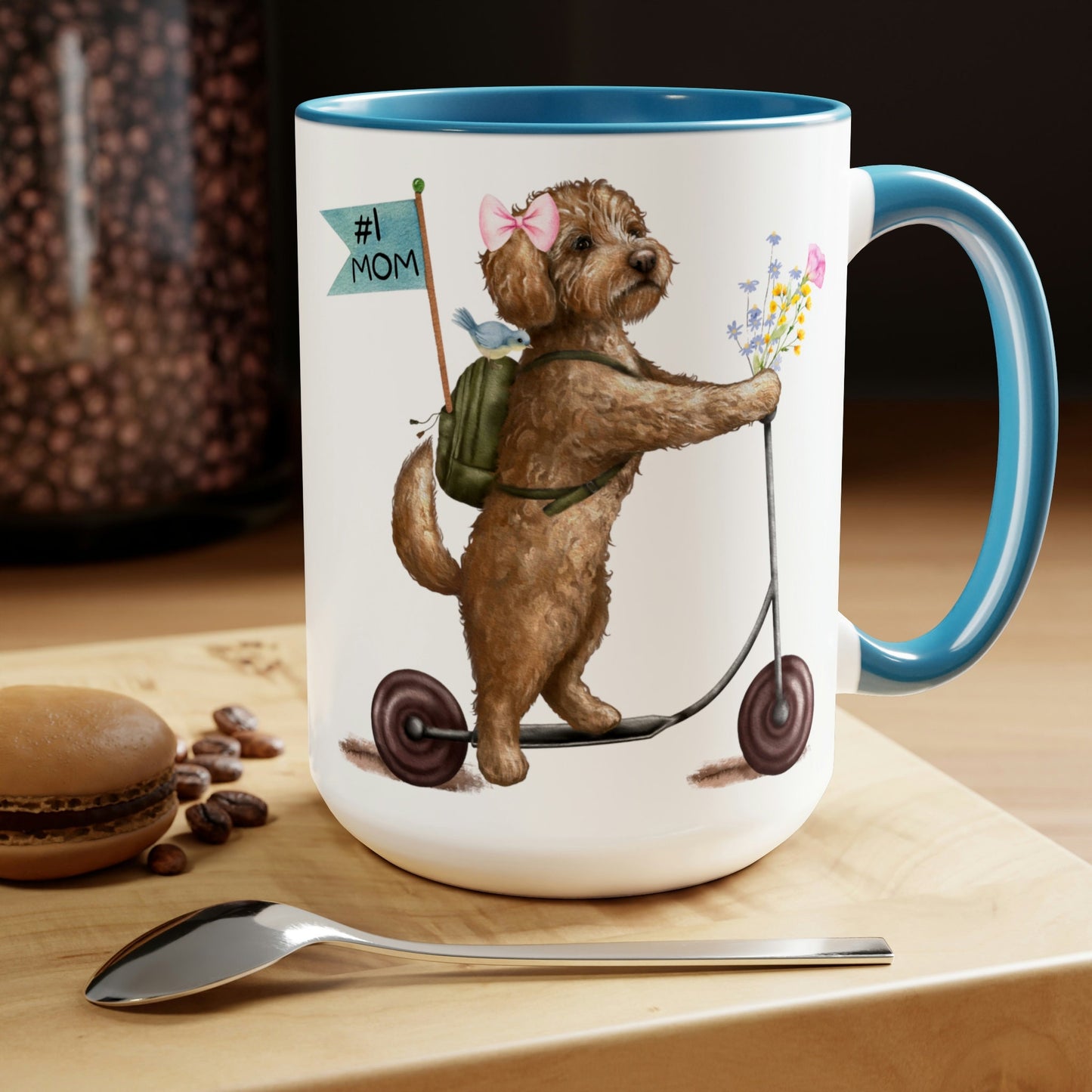 Doodle Dog (girl) Mother's Day or Birthday Mug - Goldendoodle, Labradoodle, Cockapoo Gift for Mom, Two-Tone Coffee Mugs, 15oz