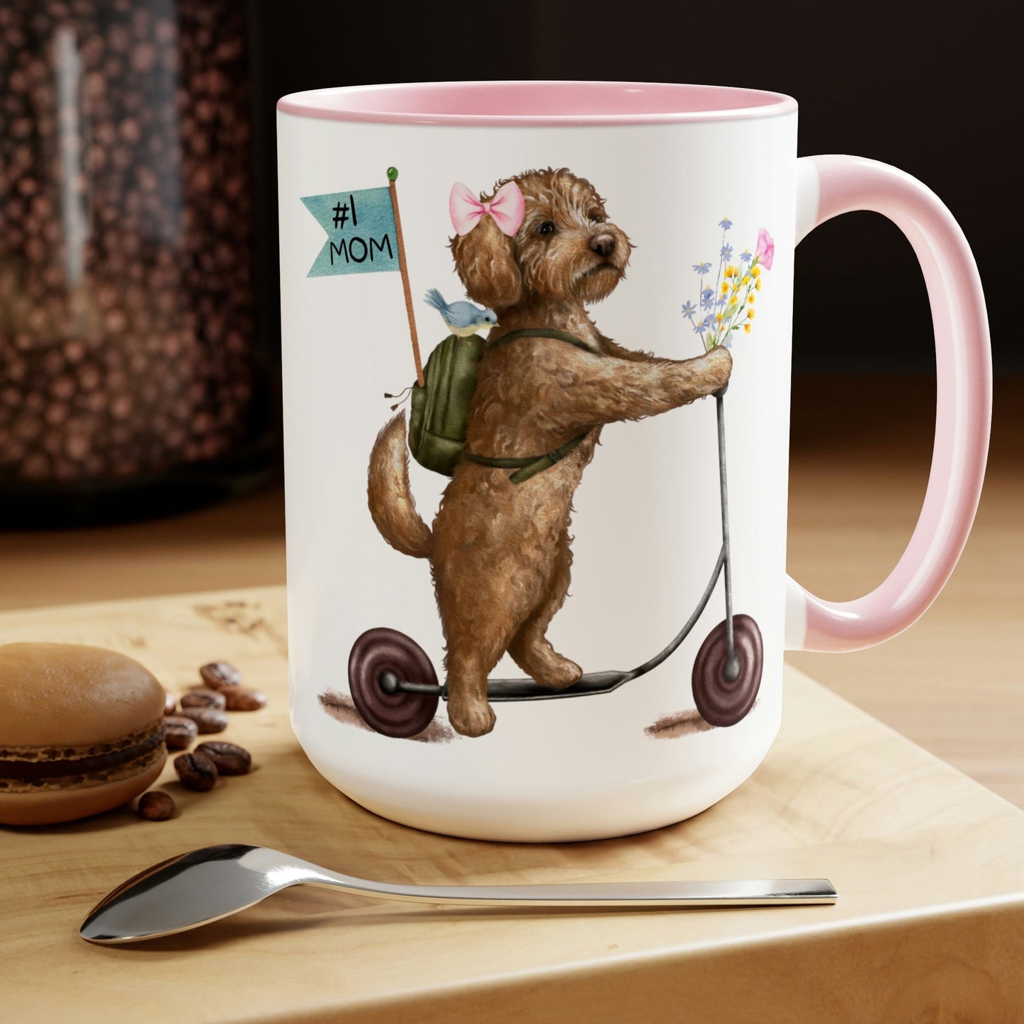 Doodle Dog (girl) Mother's Day or Birthday Mug - Goldendoodle, Labradoodle, Cockapoo Gift for Mom, Two-Tone Coffee Mugs, 15oz