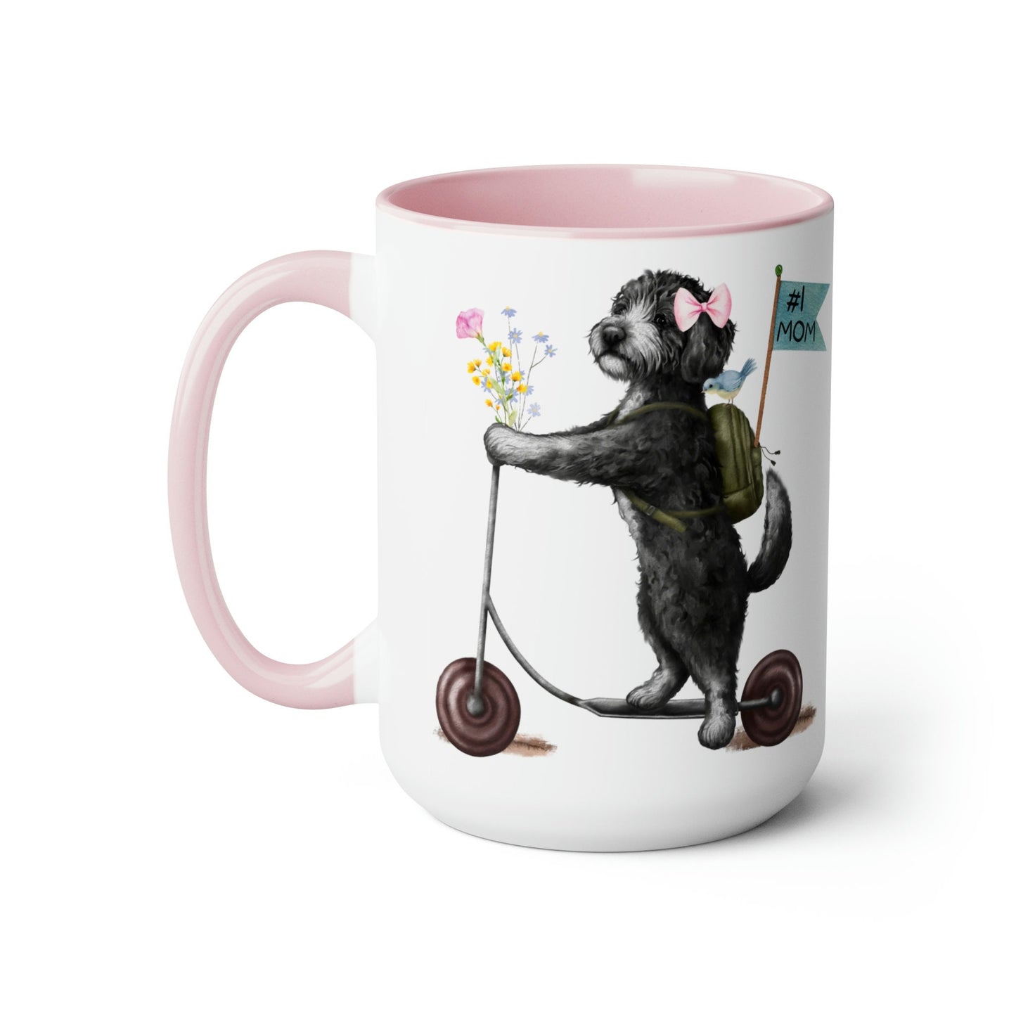 Doodle Dog (girl) Mother's Day or Birthday Mug - Bernedoodle, Sheepadoodle, Doodle Gift for Mom, Two-Tone Coffee Mugs, 15oz