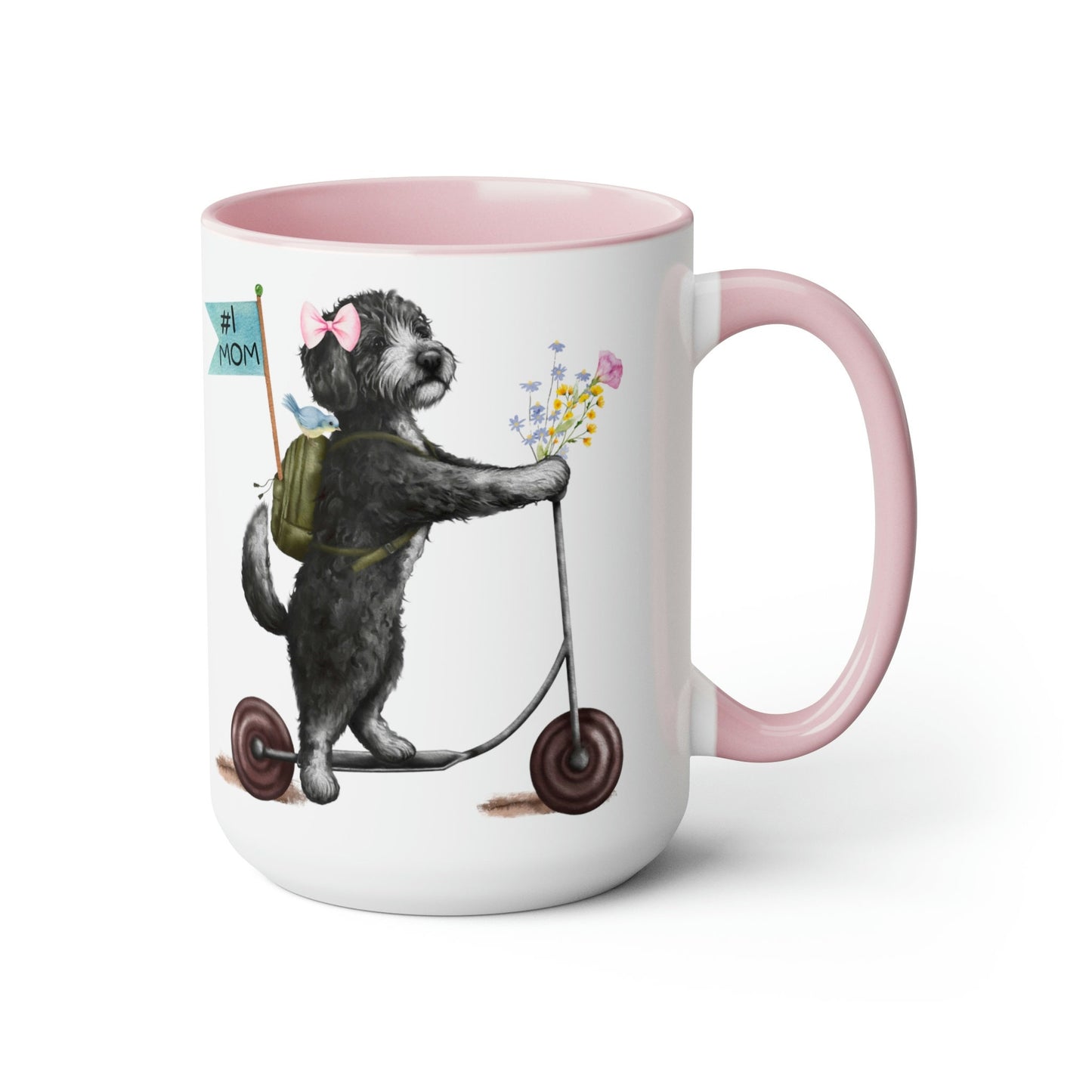 Doodle Dog (girl) Mother's Day or Birthday Mug - Bernedoodle, Sheepadoodle, Doodle Gift for Mom, Two-Tone Coffee Mugs, 15oz