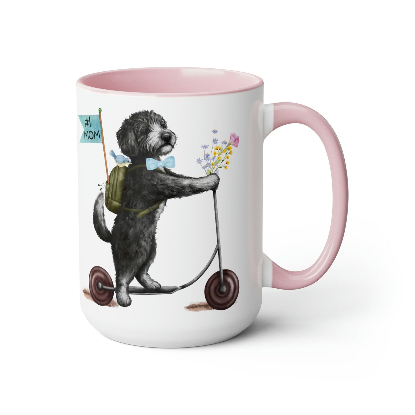 Doodle Dog (BOY)Mother's Day or Birthday Mug - Bernedoodle, Sheepadoodle, Doddle Gift for Mom, Two-Tone Coffee Mugs, 15oz