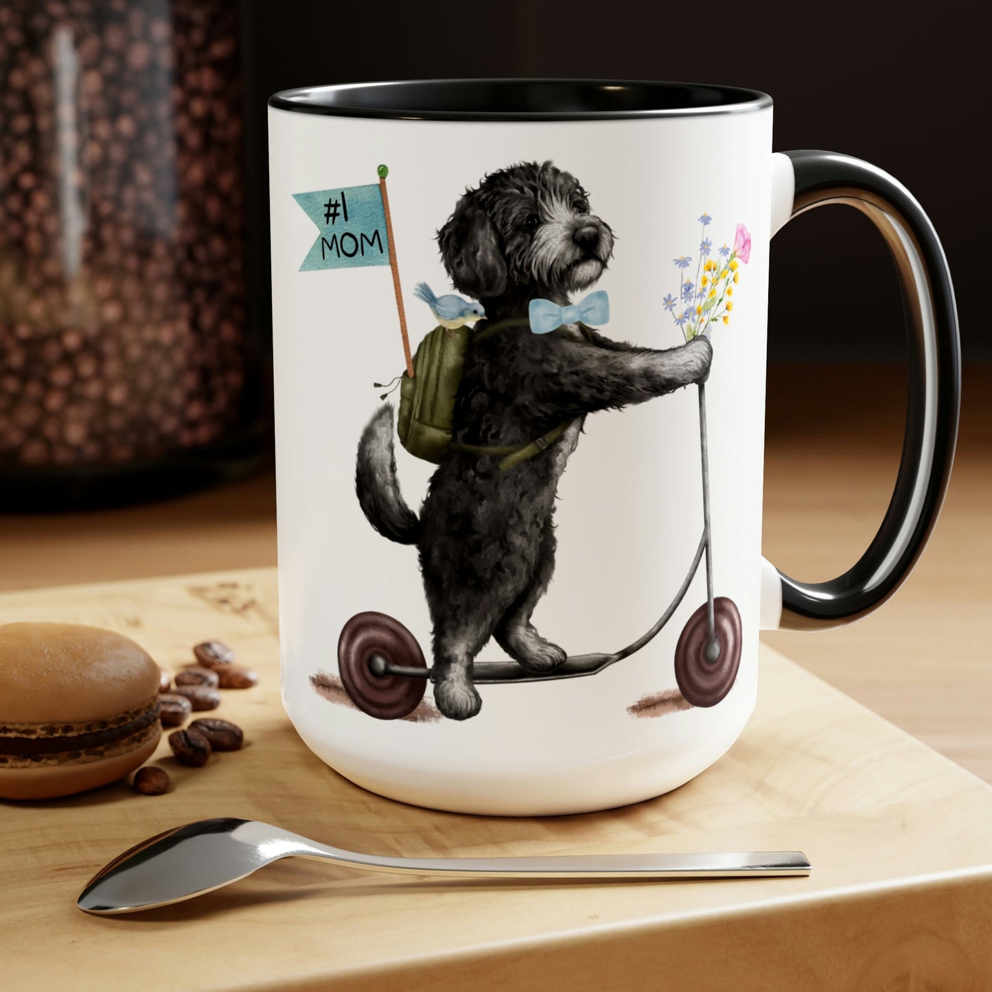 Doodle Dog (BOY)Mother's Day or Birthday Mug - Bernedoodle, Sheepadoodle, Doddle Gift for Mom, Two-Tone Coffee Mugs, 15oz