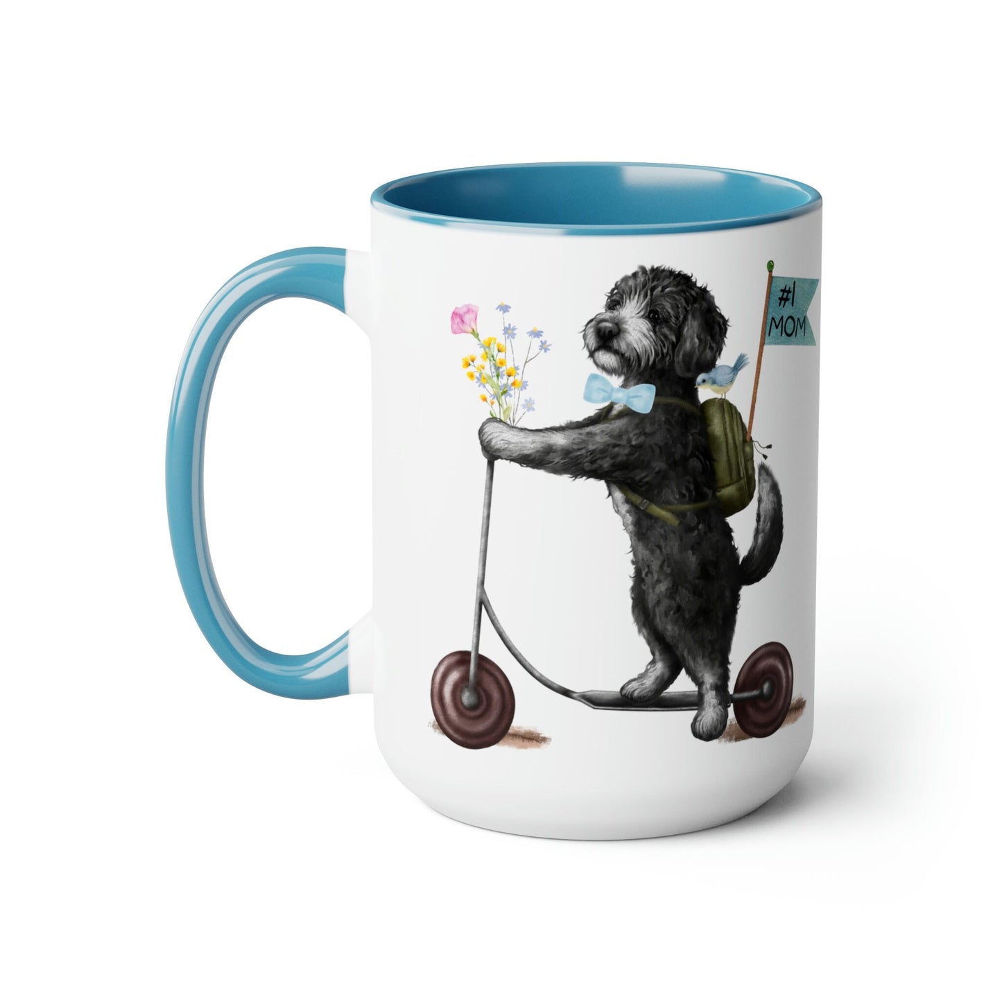 Doodle Dog (BOY)Mother's Day or Birthday Mug - Bernedoodle, Sheepadoodle, Doddle Gift for Mom, Two-Tone Coffee Mugs, 15oz