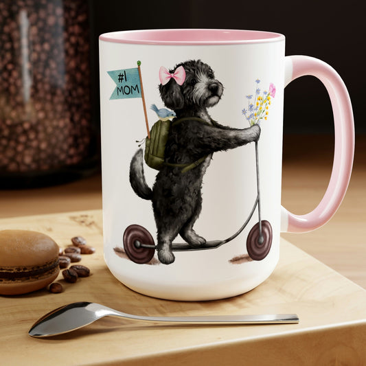 Doodle Dog (girl) Mother's Day or Birthday Mug - Bernedoodle, Sheepadoodle, Doodle Gift for Mom, Two-Tone Coffee Mugs, 15oz