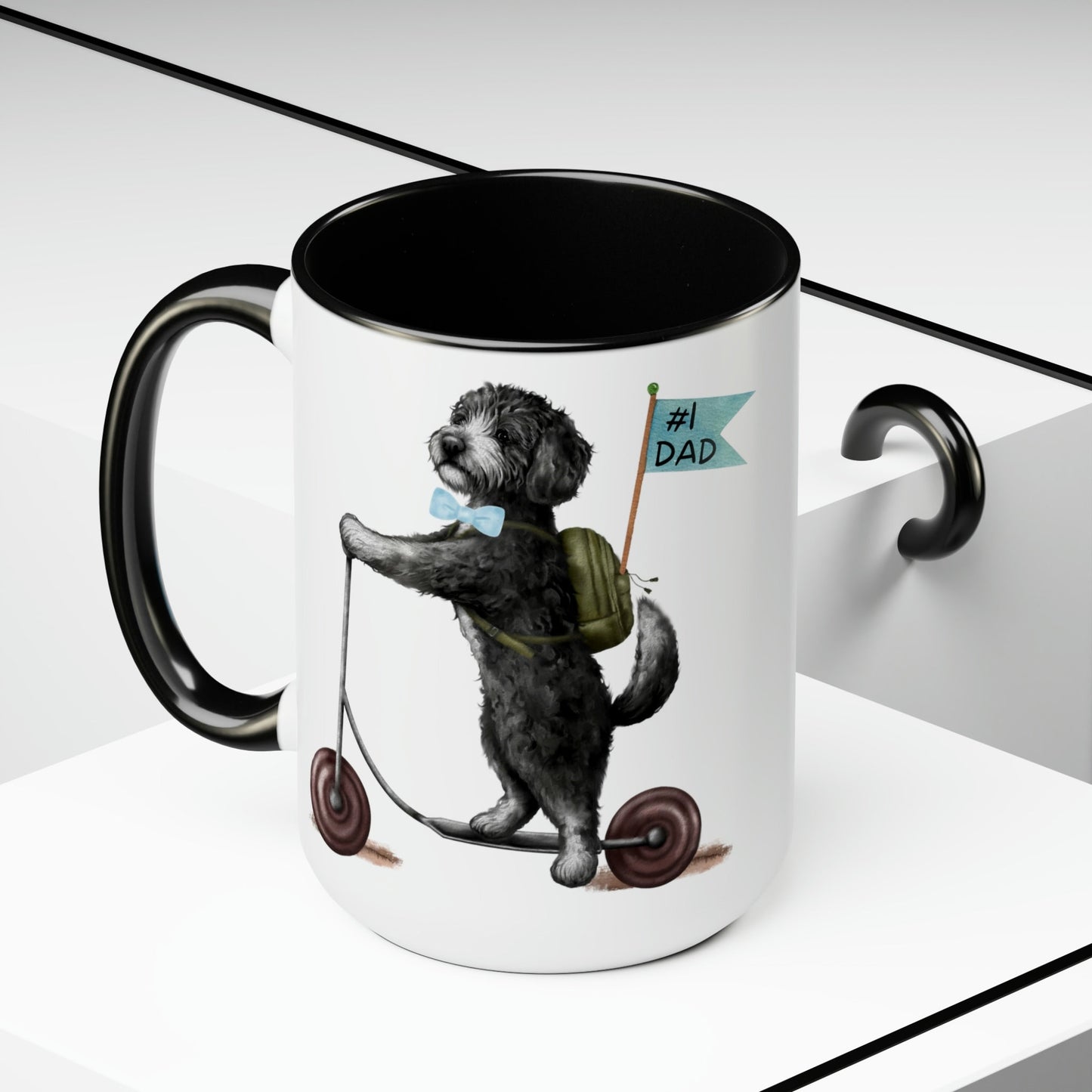 Doodle Dog (boy) Father's Day Mug - Bernedoodle, Sheepadoodle, Doodle Gift for Dad, Two-Tone Coffee Mugs, 15oz