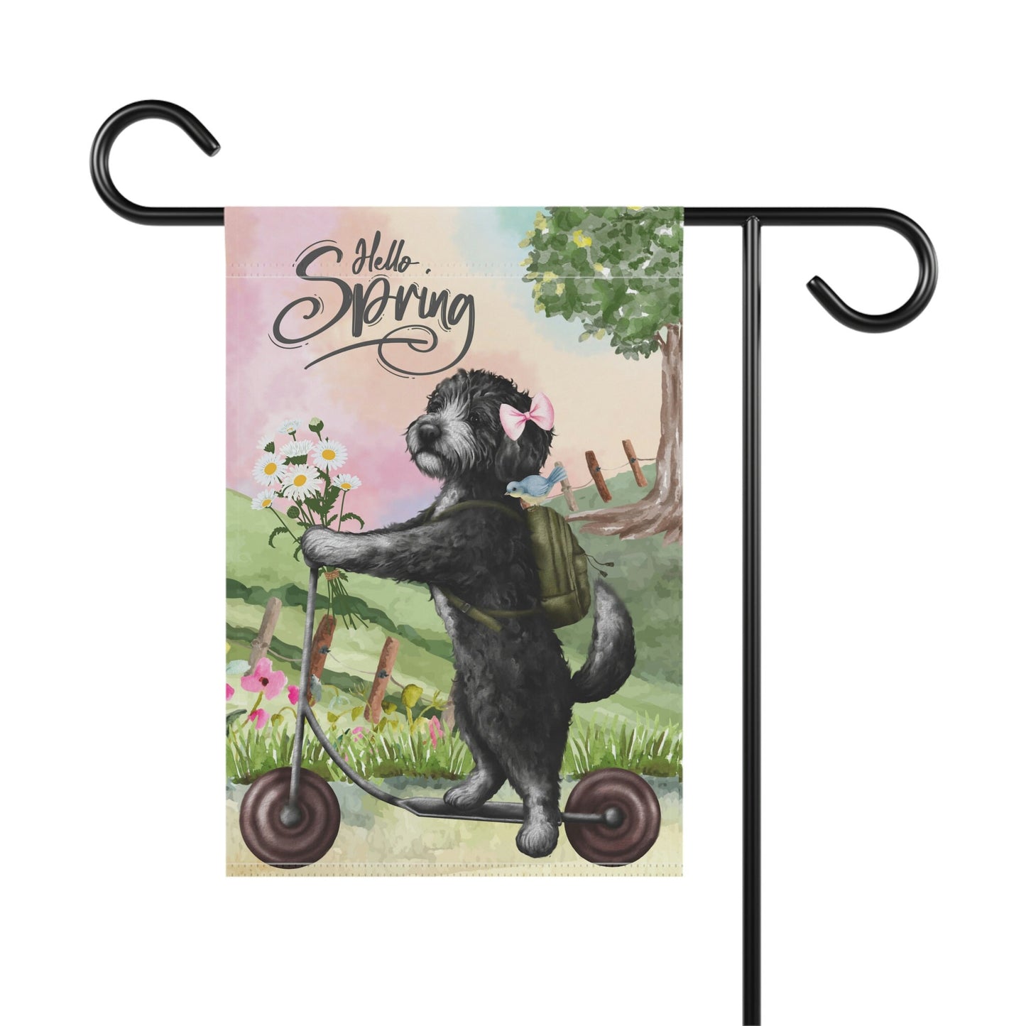 Doodle - Bernedoodle (girl) Spring Garden Flag, Gift for Doodle, Bernedoodle, Sheepadoodle Mom & Dad, Double-sided Flag, Stand Not