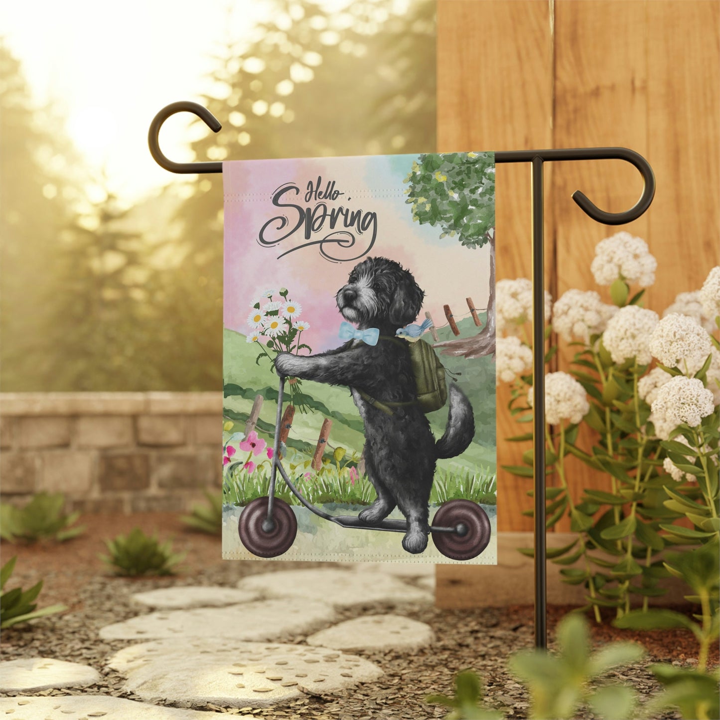 Doodle - Bernedoodle (boy) Spring Garden Flag, Gift for Doodle, Bernedoodle, Sheepadoodle Mom & Dad, Double-sided Flag, Stand Not