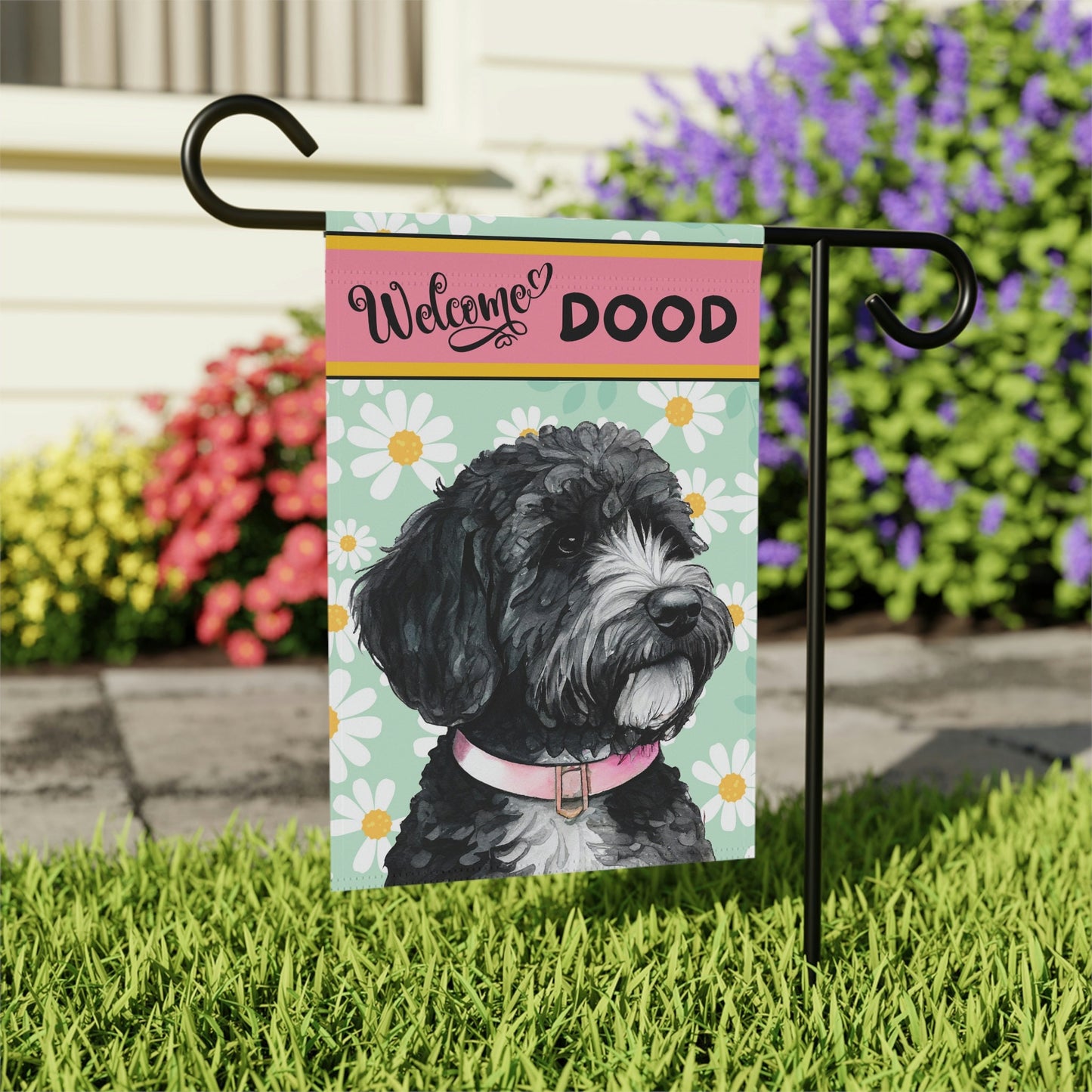 Doodle - Bernedoodle, Sheepadoodle Spring Summer  Garden Flag, Gift for Doodle Mom & Dad, Double-sided Flag, Stand Not Included