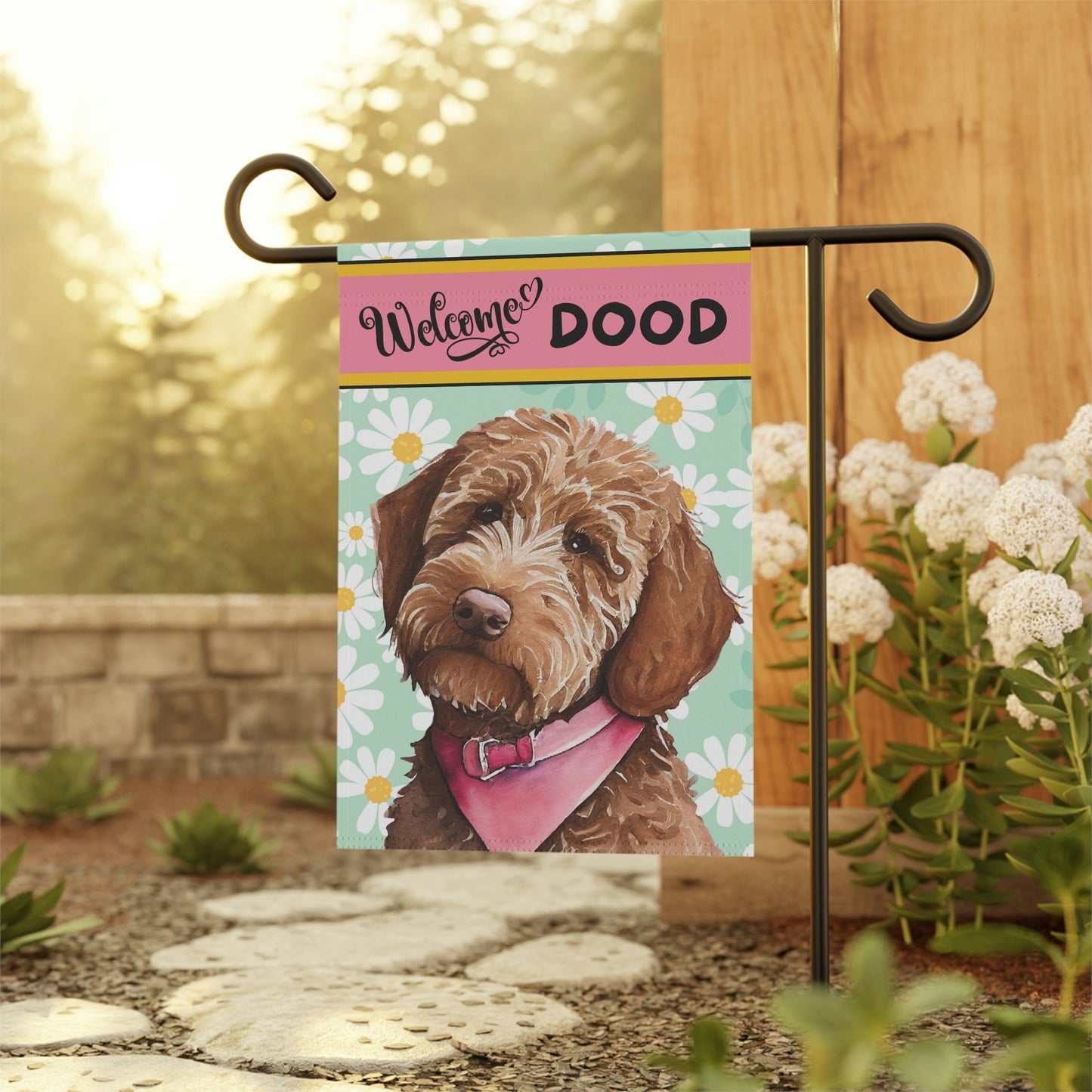 Doodle - Goldedoodle, Labradoodle Spring Summer  Garden Flag, Apricot Red Brown Doodle, Double-sided Flag, Stand Not Included