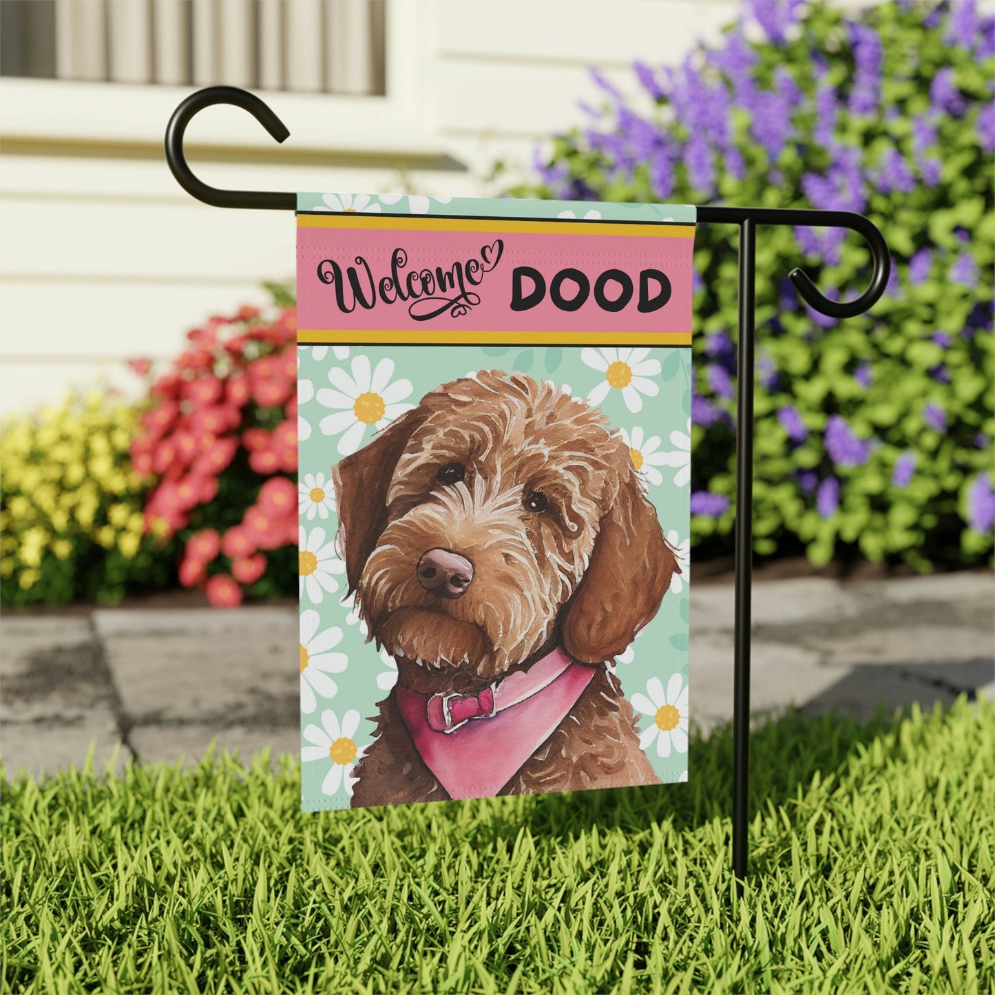 Doodle - Goldedoodle, Labradoodle Spring Summer  Garden Flag, Apricot Red Brown Doodle, Double-sided Flag, Stand Not Included