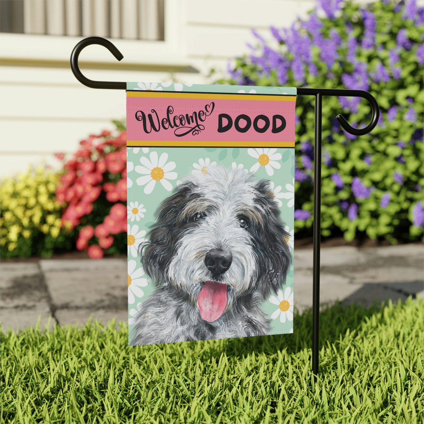 Sheepadoodle - Bernedoodle, Doodle, Spring Summer  Garden Flag, Doodle Mom Gift, Double-sided Flag, Stand Not Included