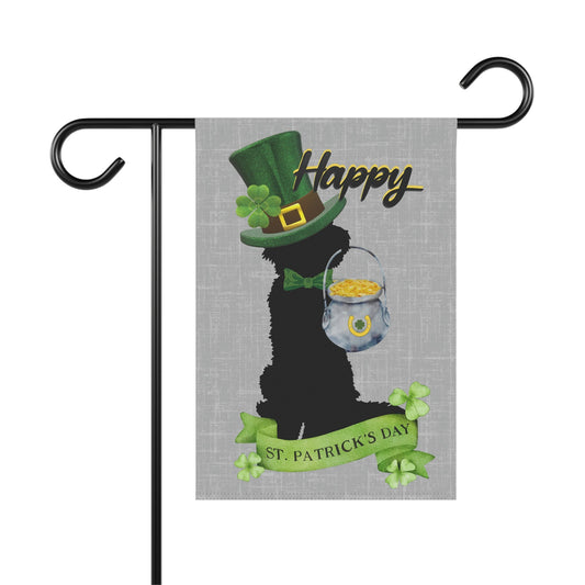 Doodle Dog St. Patrick's Day Flag - Doodle Mom Gift, Silhouette Goldedoodle, Labradoodle, Sheepadoodle, Aussiedoodle Etc., Stand N