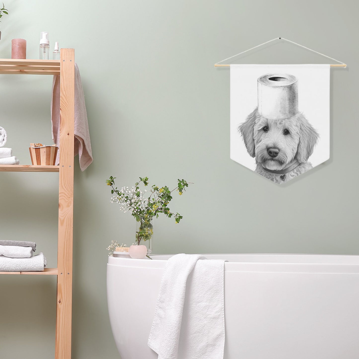 Bathroom Art Decor - Doodle Dog Art Print, Toilet Humor, Kids Bathroom, Bathroom Wall Art, Bathroom Kids Art, Bathroom Decor, Flag