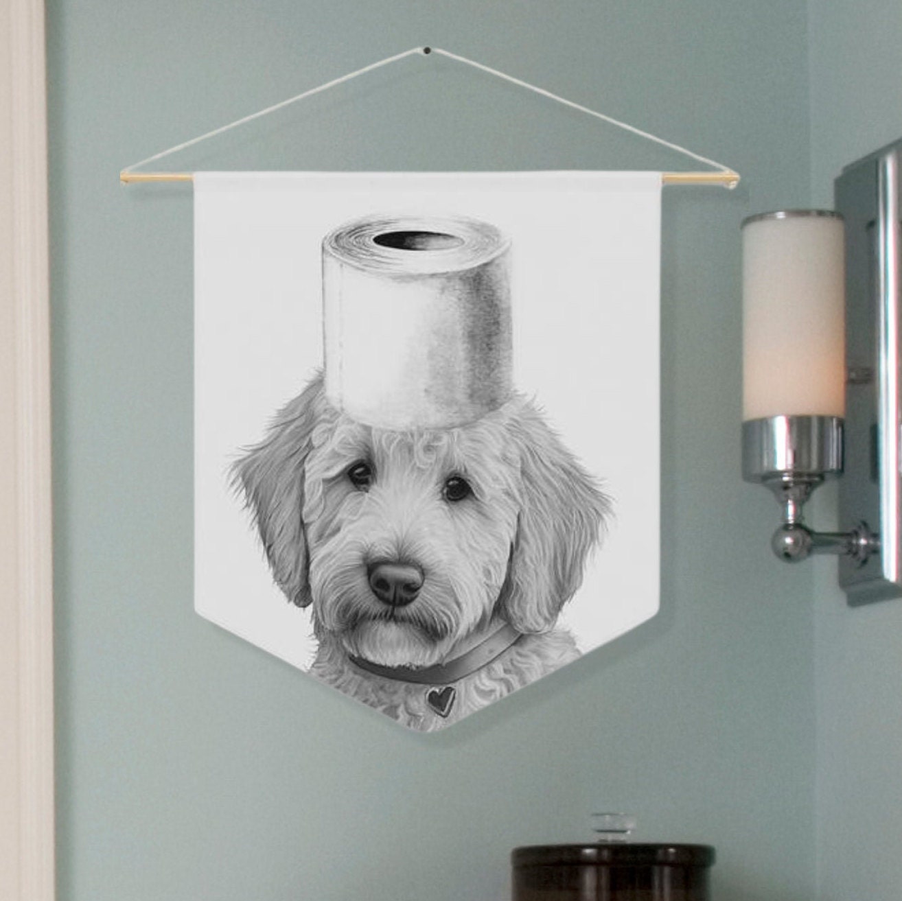 Bathroom Art Decor - Doodle Dog Art Print, Toilet Humor, Kids Bathroom, Bathroom Wall Art, Bathroom Kids Art, Bathroom Decor, Flag