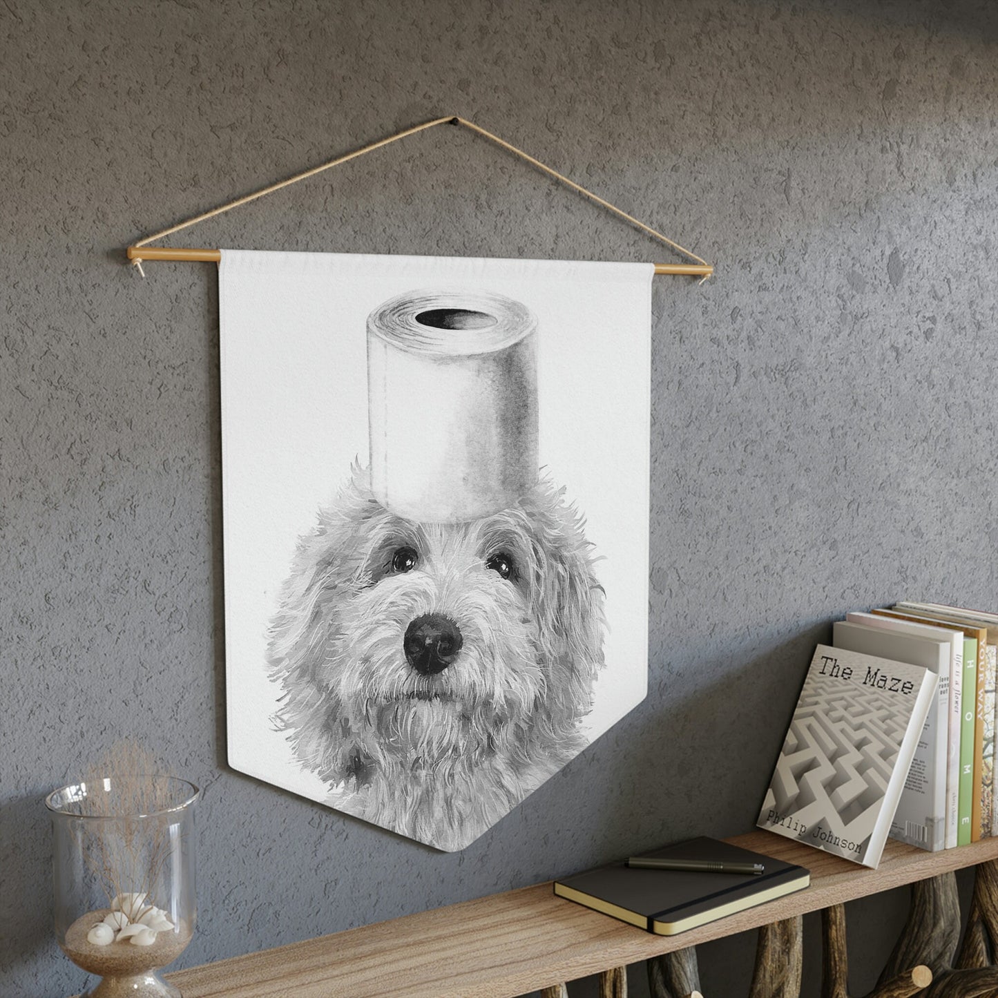 Bathroom Art Decor - Black Doodle Dog Art Print, Toilet Humor, Funny Kids Bathroom Decor, Cockapoo, Mini Doodle, White Background