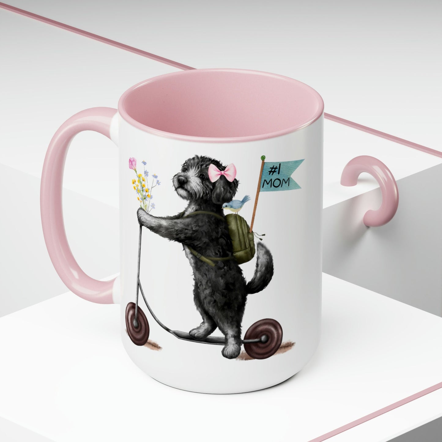 Doodle Dog (girl) Mother's Day or Birthday Mug - Bernedoodle, Sheepadoodle, Doodle Gift for Mom, Two-Tone Coffee Mugs, 15oz