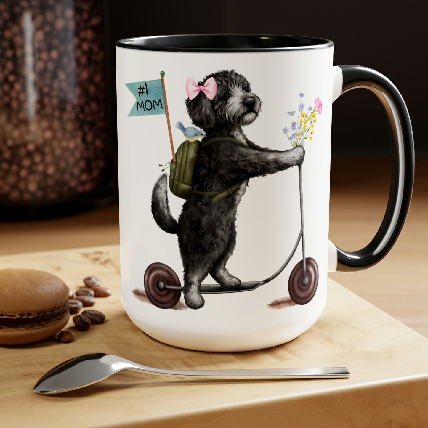 Doodle Dog (girl) Mother's Day or Birthday Mug - Bernedoodle, Sheepadoodle, Doodle Gift for Mom, Two-Tone Coffee Mugs, 15oz