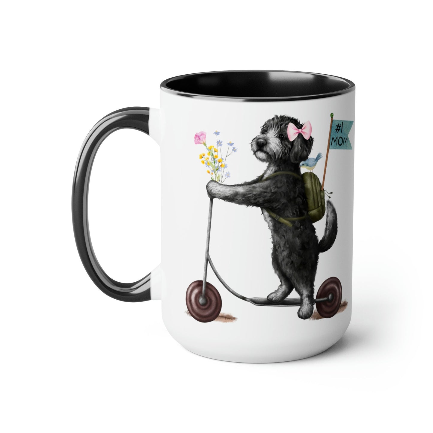 Doodle Dog (girl) Mother's Day or Birthday Mug - Bernedoodle, Sheepadoodle, Doodle Gift for Mom, Two-Tone Coffee Mugs, 15oz