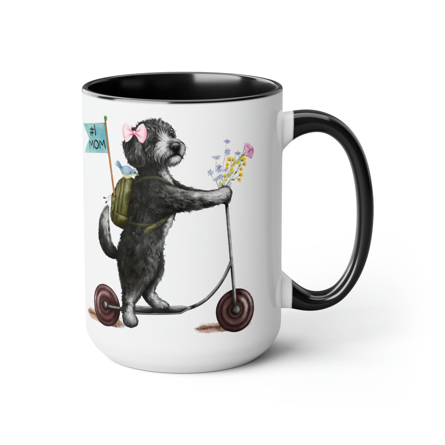 Doodle Dog (girl) Mother's Day or Birthday Mug - Bernedoodle, Sheepadoodle, Doodle Gift for Mom, Two-Tone Coffee Mugs, 15oz