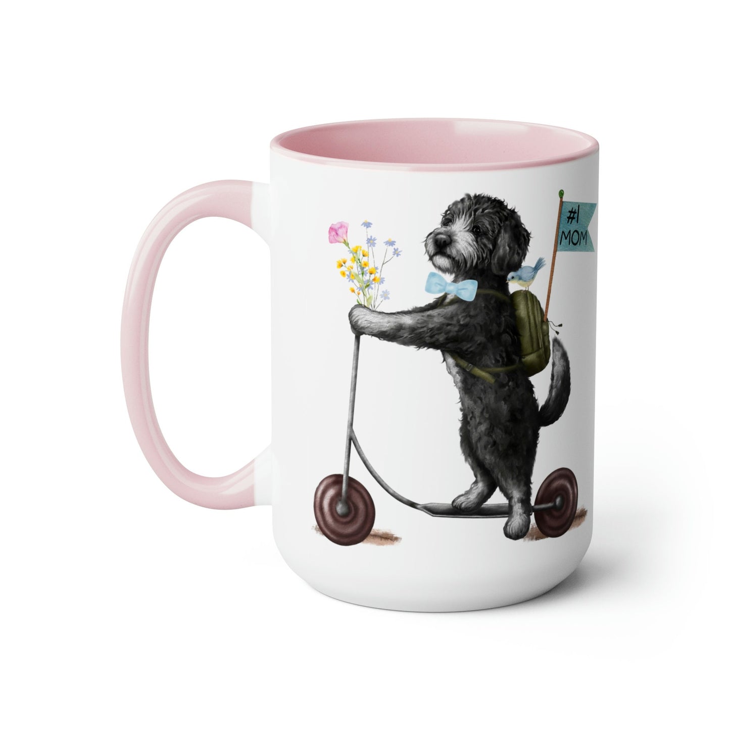 Doodle Dog (BOY)Mother's Day or Birthday Mug - Bernedoodle, Sheepadoodle, Doddle Gift for Mom, Two-Tone Coffee Mugs, 15oz