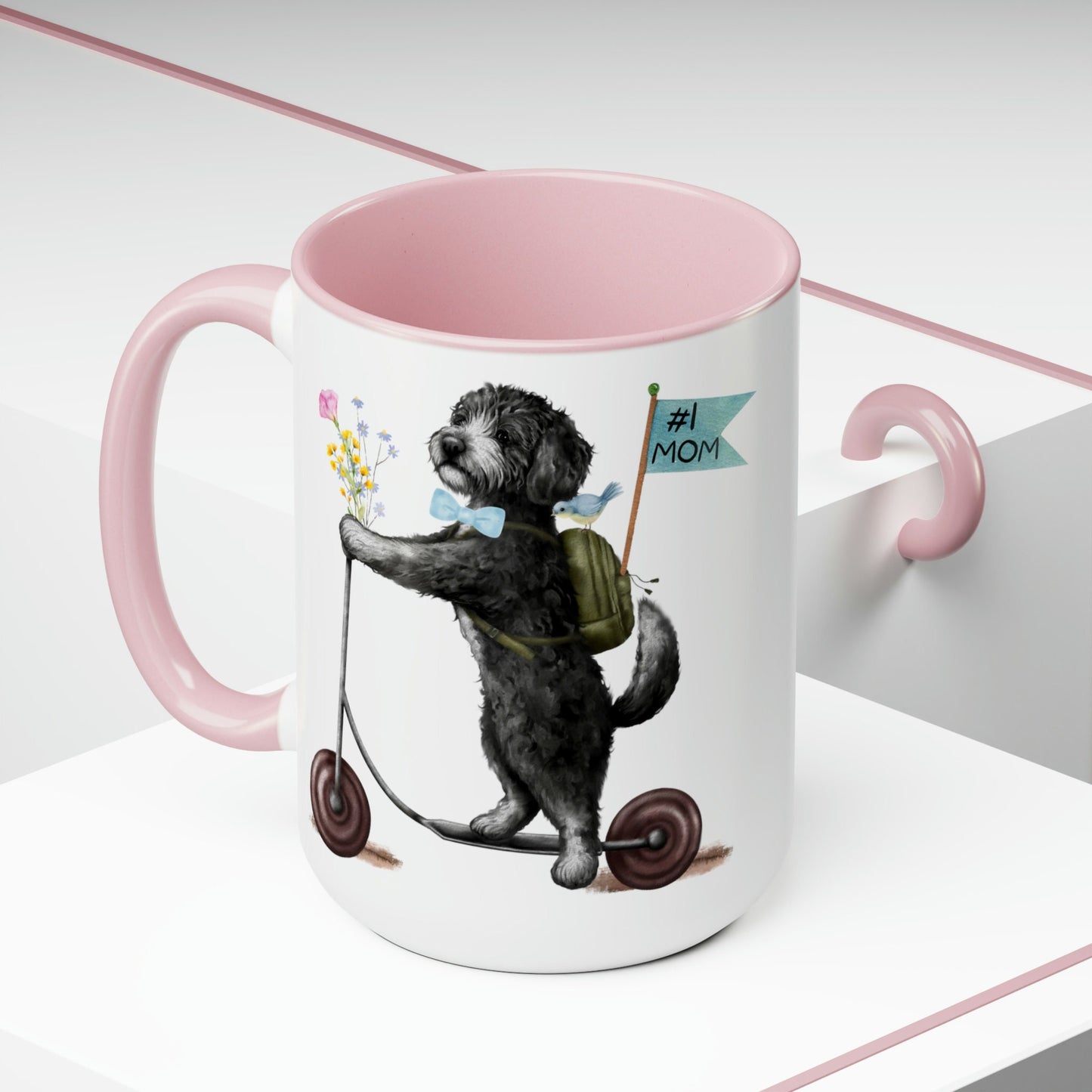 Doodle Dog (BOY)Mother's Day or Birthday Mug - Bernedoodle, Sheepadoodle, Doddle Gift for Mom, Two-Tone Coffee Mugs, 15oz