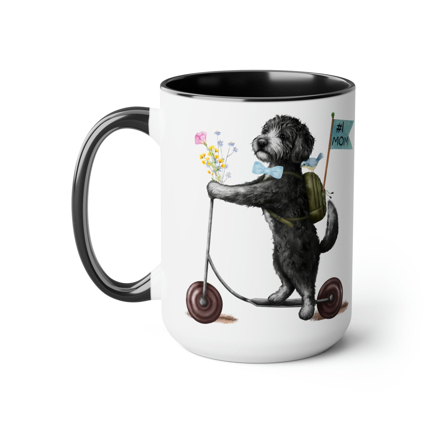 Doodle Dog (BOY)Mother's Day or Birthday Mug - Bernedoodle, Sheepadoodle, Doddle Gift for Mom, Two-Tone Coffee Mugs, 15oz